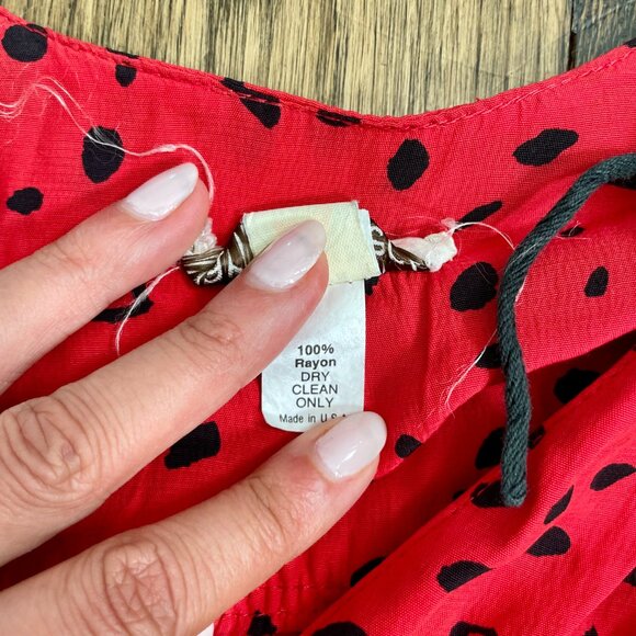 Vintage 80s Karin Stevens Red Midi Dress Abstract Print Button Front Rayon M - Picture 4 of 7